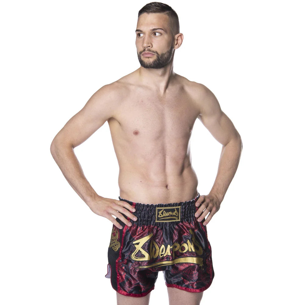 8WEAPONS - Muay Thai Short SAK YANT NAGA (Schwarz-rot)