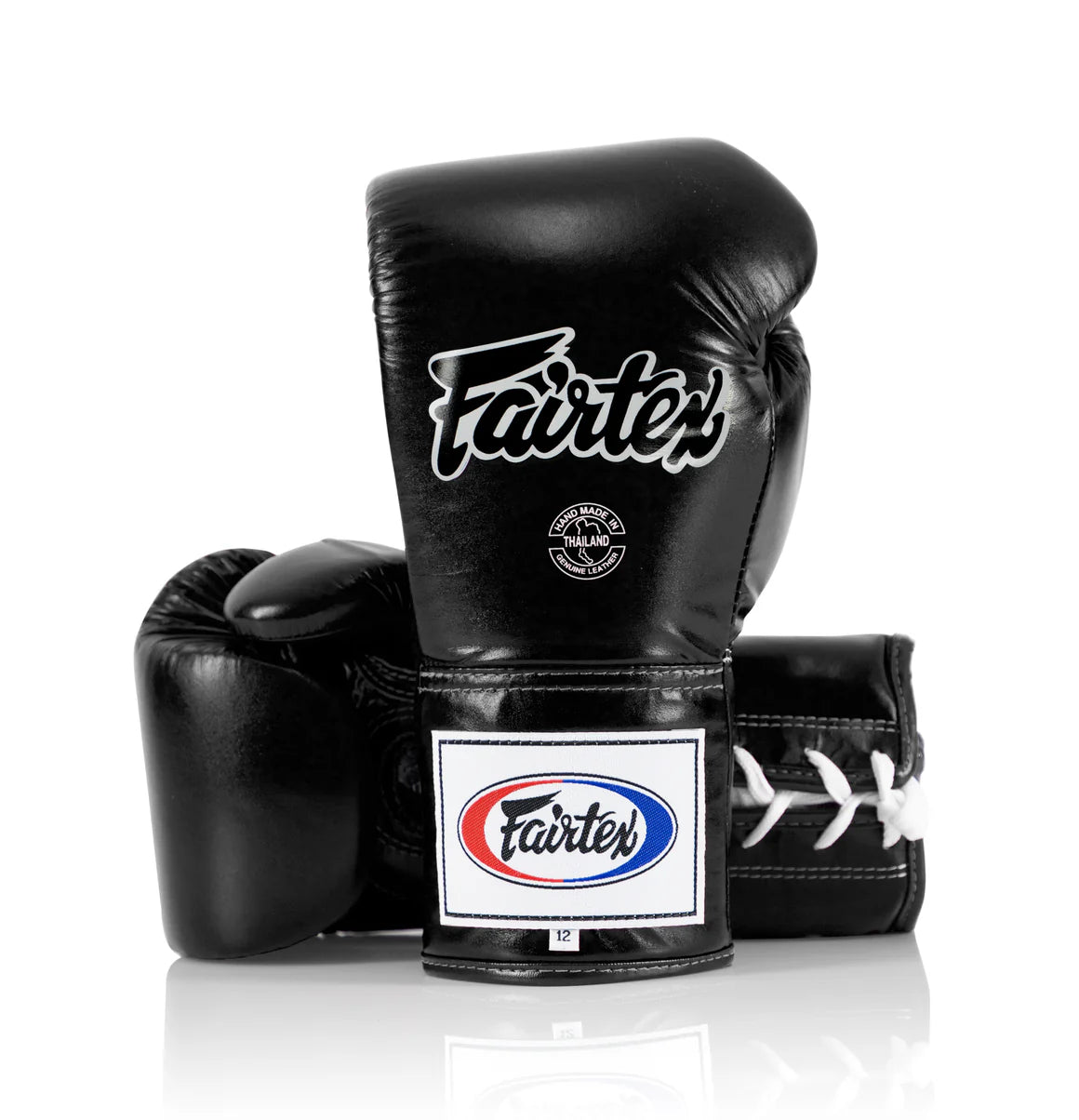 Fairtex Pro Leather Laced Competition Gloves - Locked Thumb for Boxing & Muay Thai (Black) - BGL6