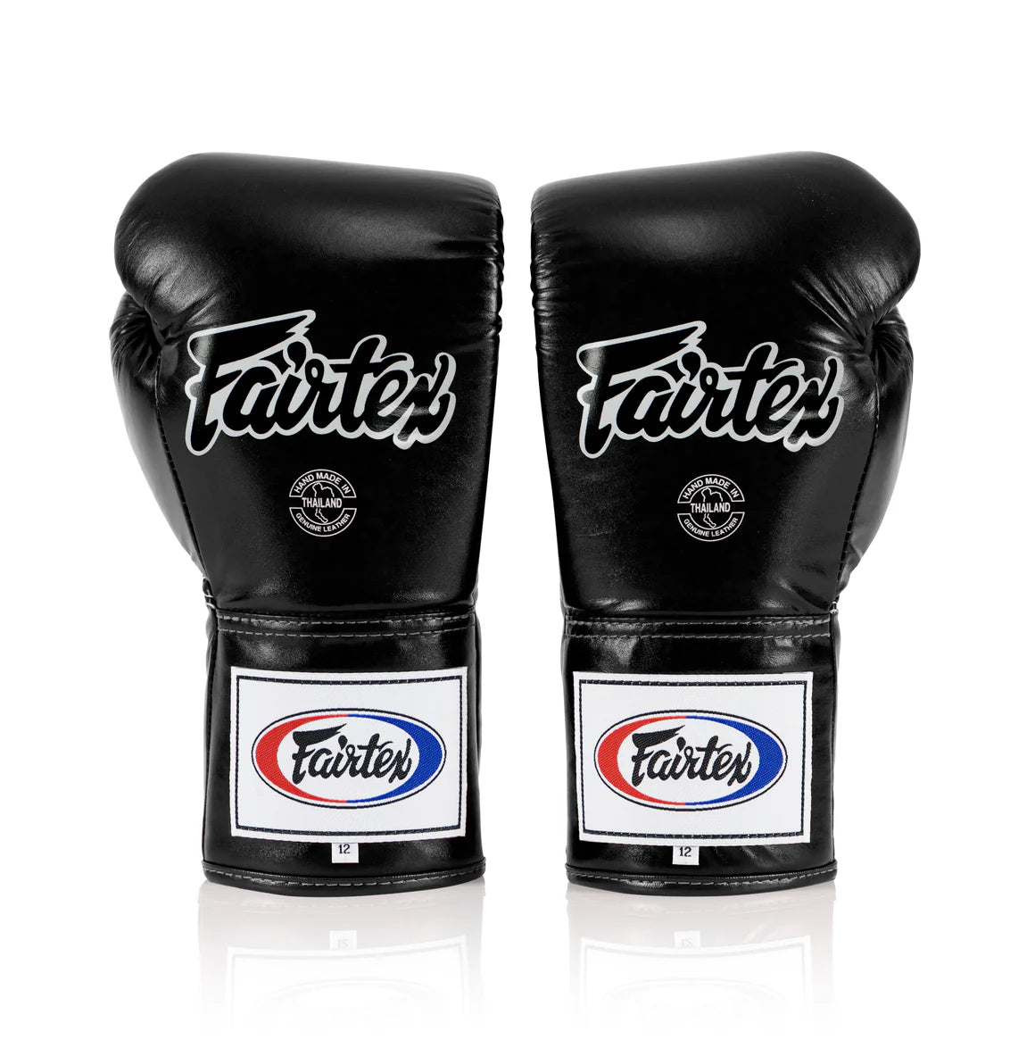 Fairtex Pro Leather Laced Competition Gloves - Locked Thumb for Boxing & Muay Thai (Black) - BGL6