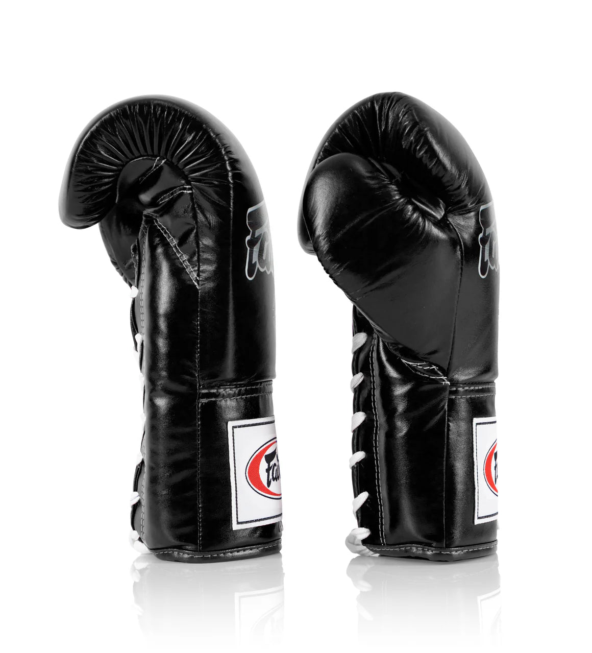 Fairtex Pro Leather Laced Competition Gloves - Locked Thumb for Boxing & Muay Thai (Black) - BGL6