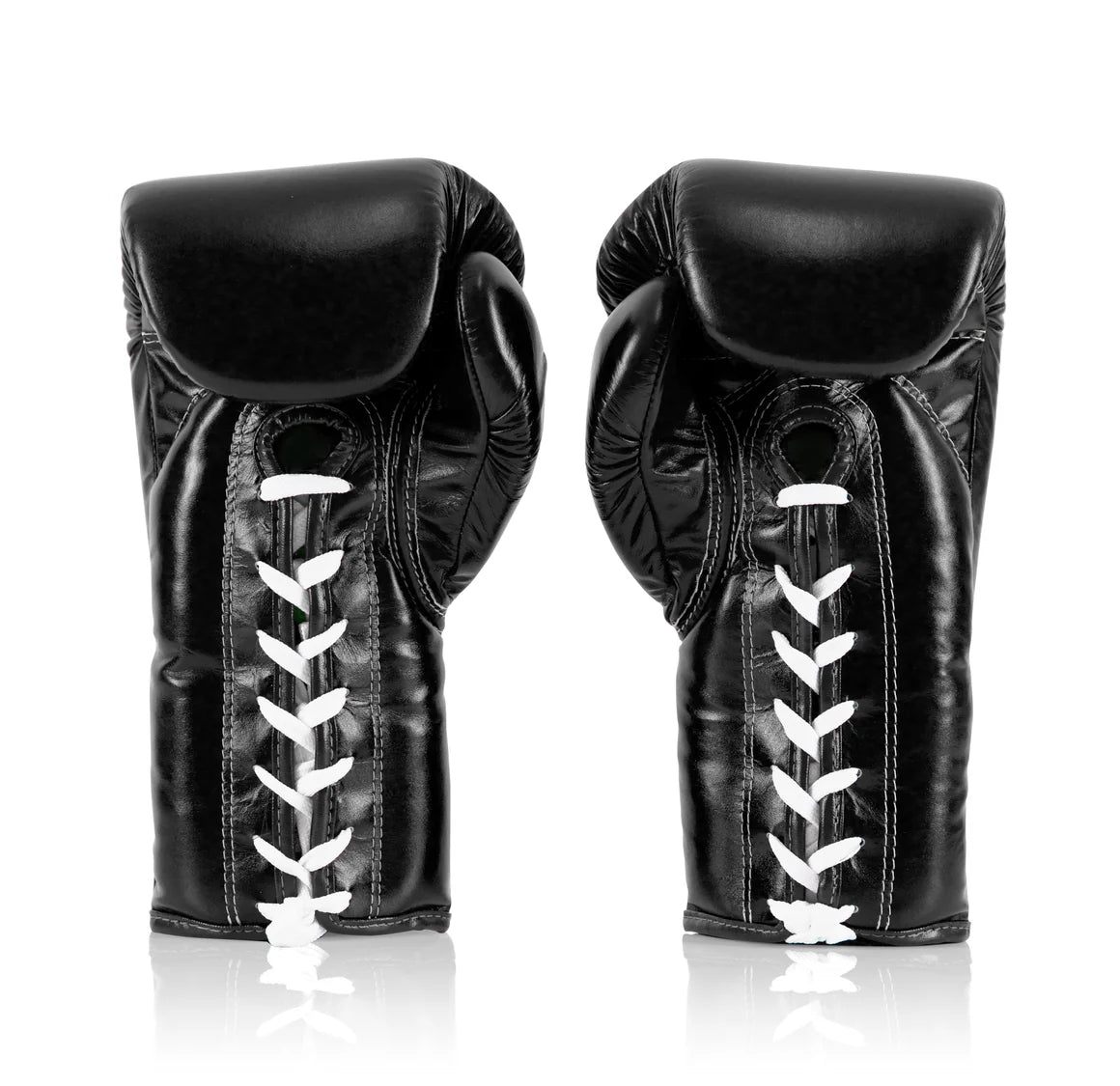 Fairtex Pro Leather Laced Competition Gloves - Locked Thumb for Boxing & Muay Thai (Black) - BGL6