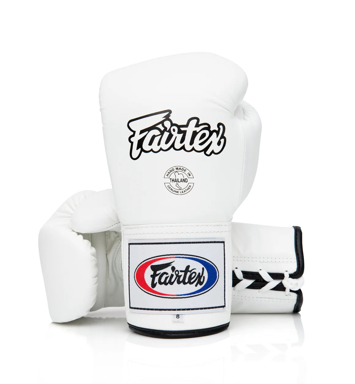 Fairtex Pro Leather Laced Competition Gloves - Locked Thumb for Boxing & Muay Thai (White) - BGL6