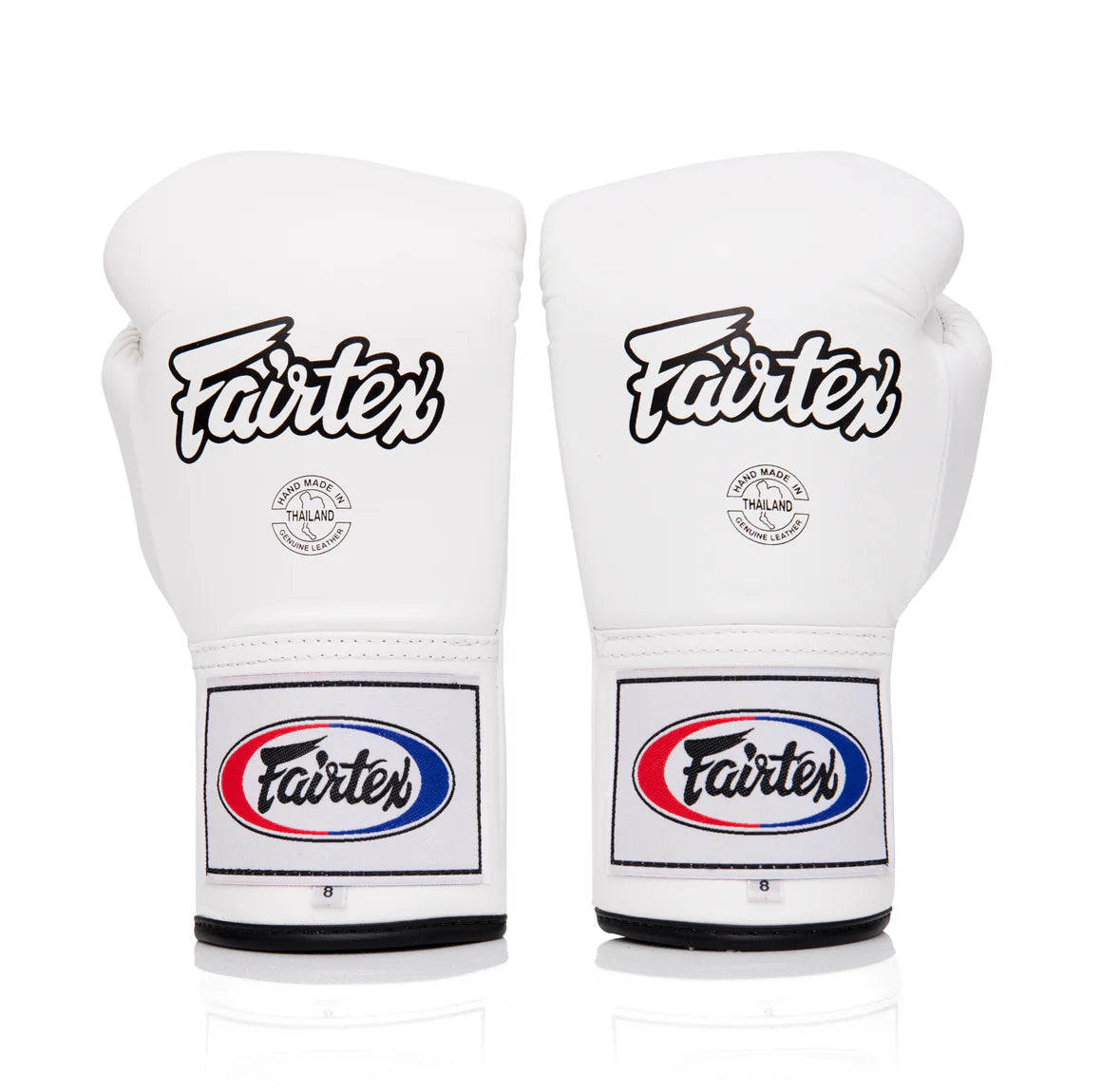 Fairtex Pro Leather Laced Competition Gloves - Locked Thumb for Boxing & Muay Thai (White) - BGL6
