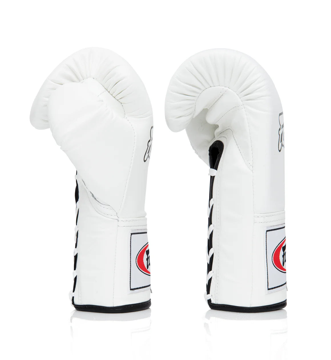 Fairtex Pro Leather Laced Competition Gloves - Locked Thumb for Boxing & Muay Thai (White) - BGL6