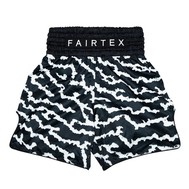Fairtex BOXING TRUNKS "CRACKED" (Black / White) - BT2004