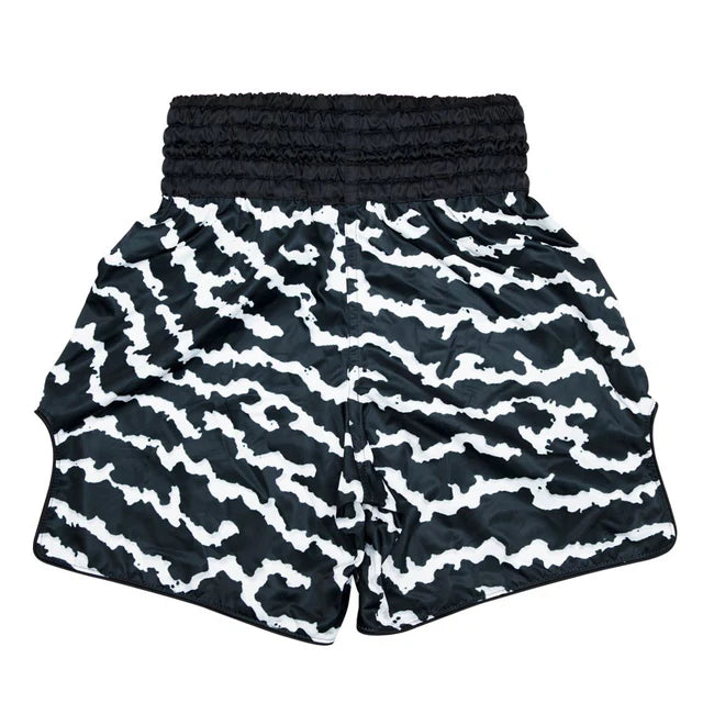 Fairtex BOXING TRUNKS "CRACKED" (Black / White) - BT2004