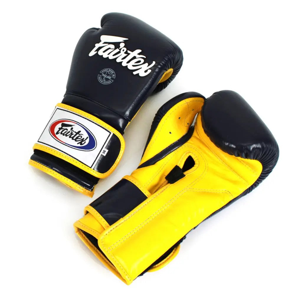 Fairtex BGV9 - Heavy Hitter's "Mexican Style" Gloves (Blue / Yellow) Genuine Leather