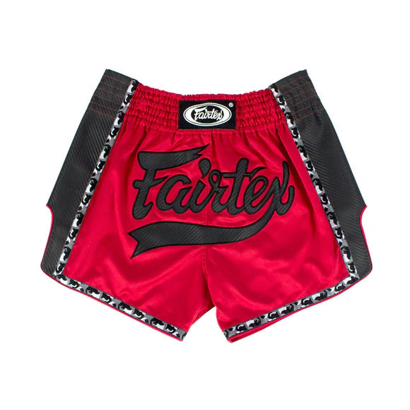 Fairtex MUAY THAI SHORTS (Red w/ Black stripe) - BS1703