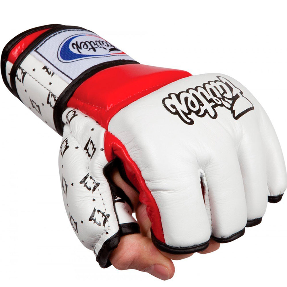 Fairtex FGV17-MMA ULTIMATE COMBAT GLOVES WHITE / RED "Split Knuckles"
