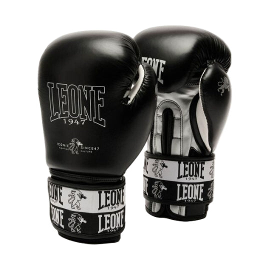 LEONE Gloves - BUFALO LEATHER Muay Thai / Kick Boxing Gloves "ICONIC" (Black) - GN208