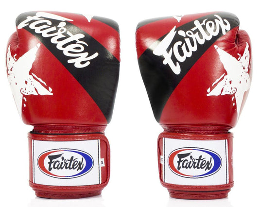 Fairtex BGV1N - "Nation Prints" MUAY THAI / BOXING GLOVES (Red) Premium Leather