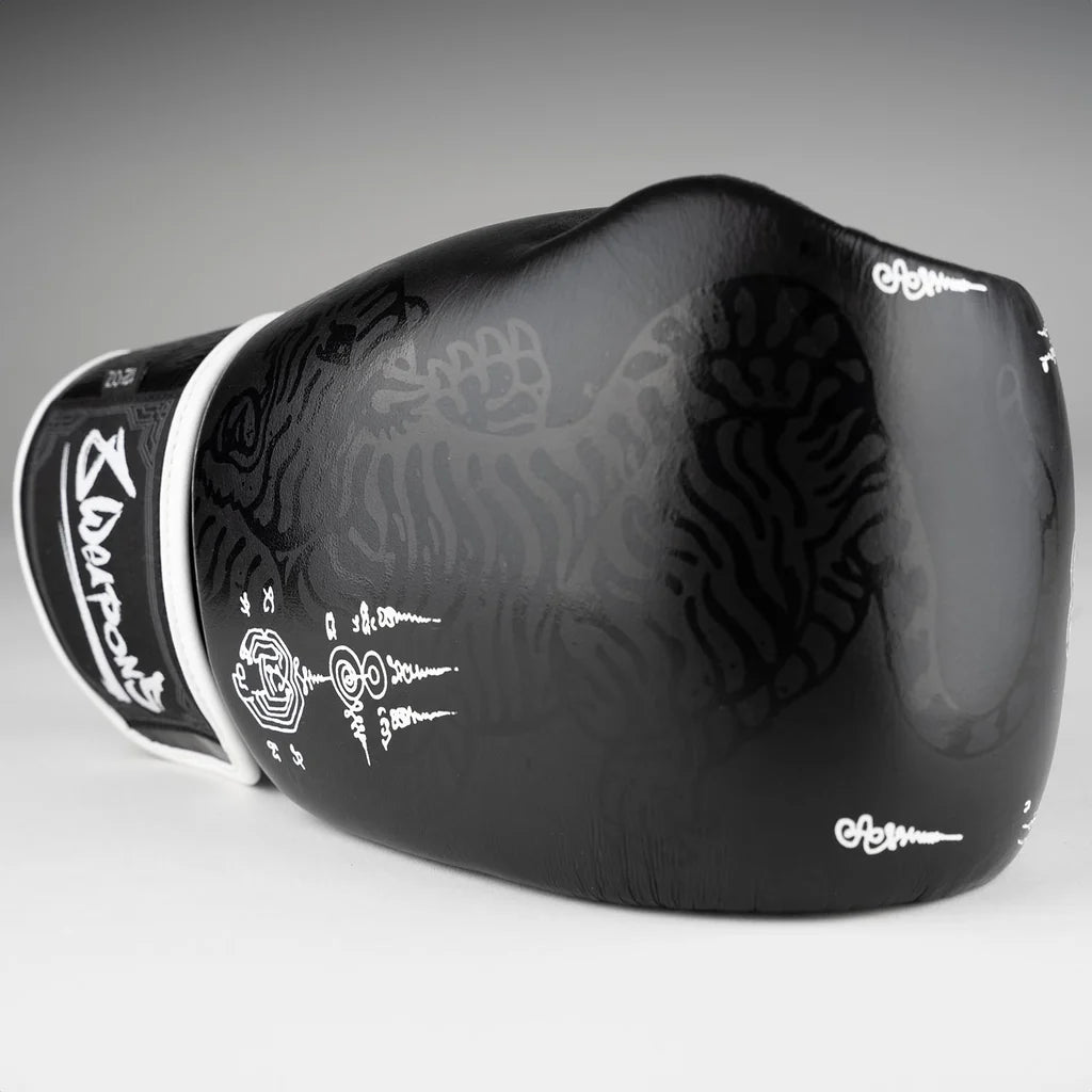 8WEAPONS - Sak Yant Big Tiger, Boxing Gloves (Black) GENUINE LEATHER