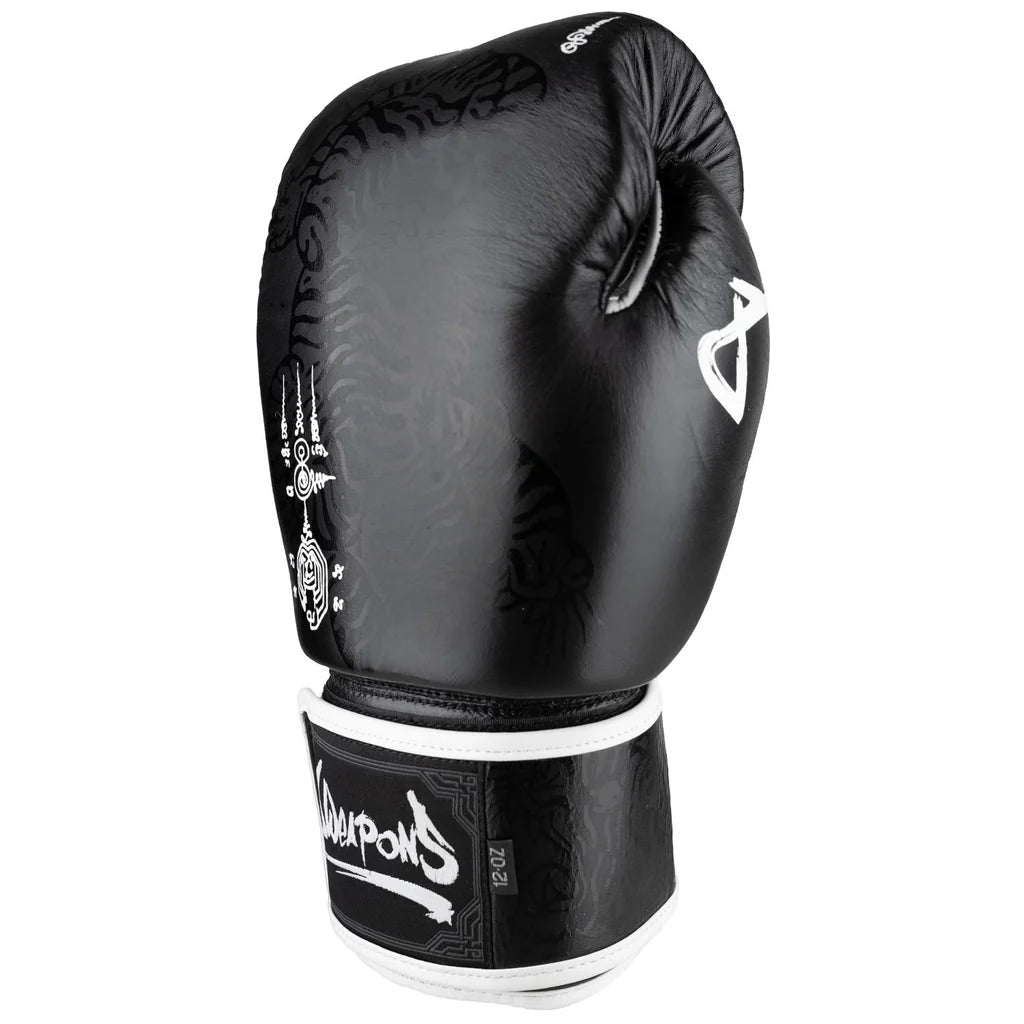 8WEAPONS - Sak Yant Big Tiger, Boxing Gloves (Black) GENUINE LEATHER