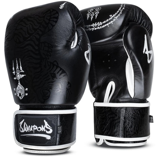 8WEAPONS - Sak Yant Big Tiger, Boxing Gloves (Black) GENUINE LEATHER