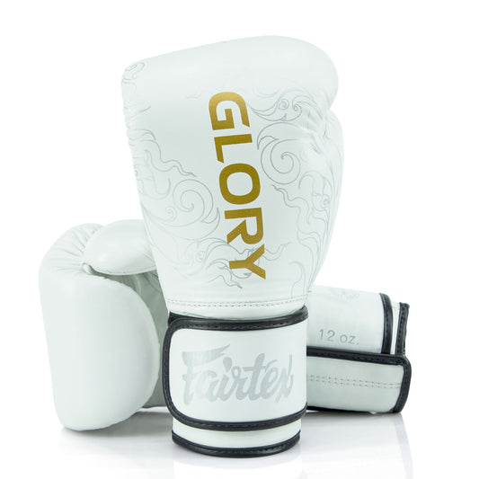 Fairtex BGVG3 - BOXING GLOVES "X GLORY KICKBOXING White Silver" Genuine Leather