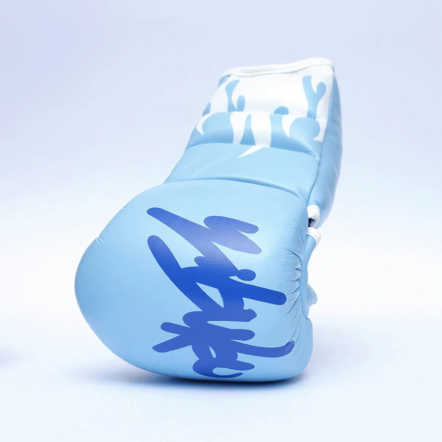 YIKUBO - LACE-UP MMA GLOVES (BLUE FLAME) GENUINE LEATHER