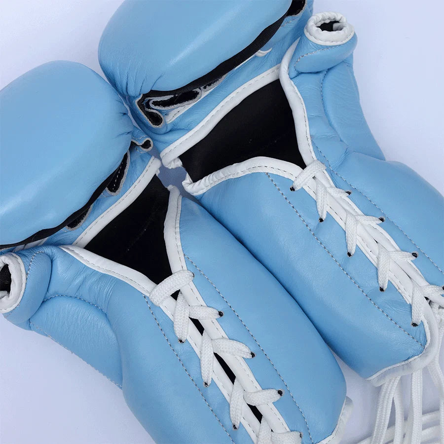 YIKUBO - LACE-UP MMA GLOVES (BLUE FLAME) GENUINE LEATHER
