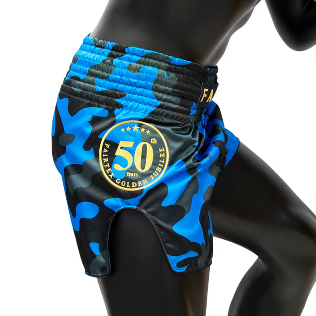 Fairtex MUAY THAI / BOXING SHORTS JUBILEE Slim Cut (Blue camo) - BS1917