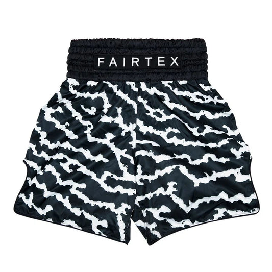 Fairtex BOXING TRUNKS "CRACKED" (Black / White) - BT2004