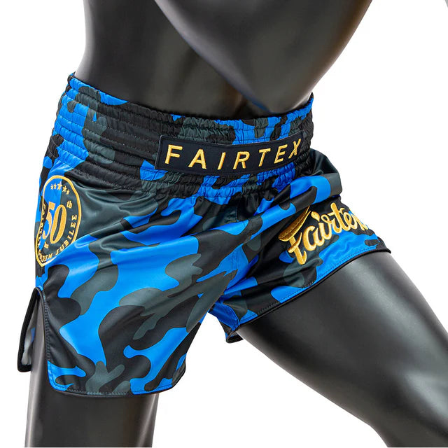 Fairtex MUAY THAI / BOXING SHORTS JUBILEE Slim Cut (Blue camo) - BS1917