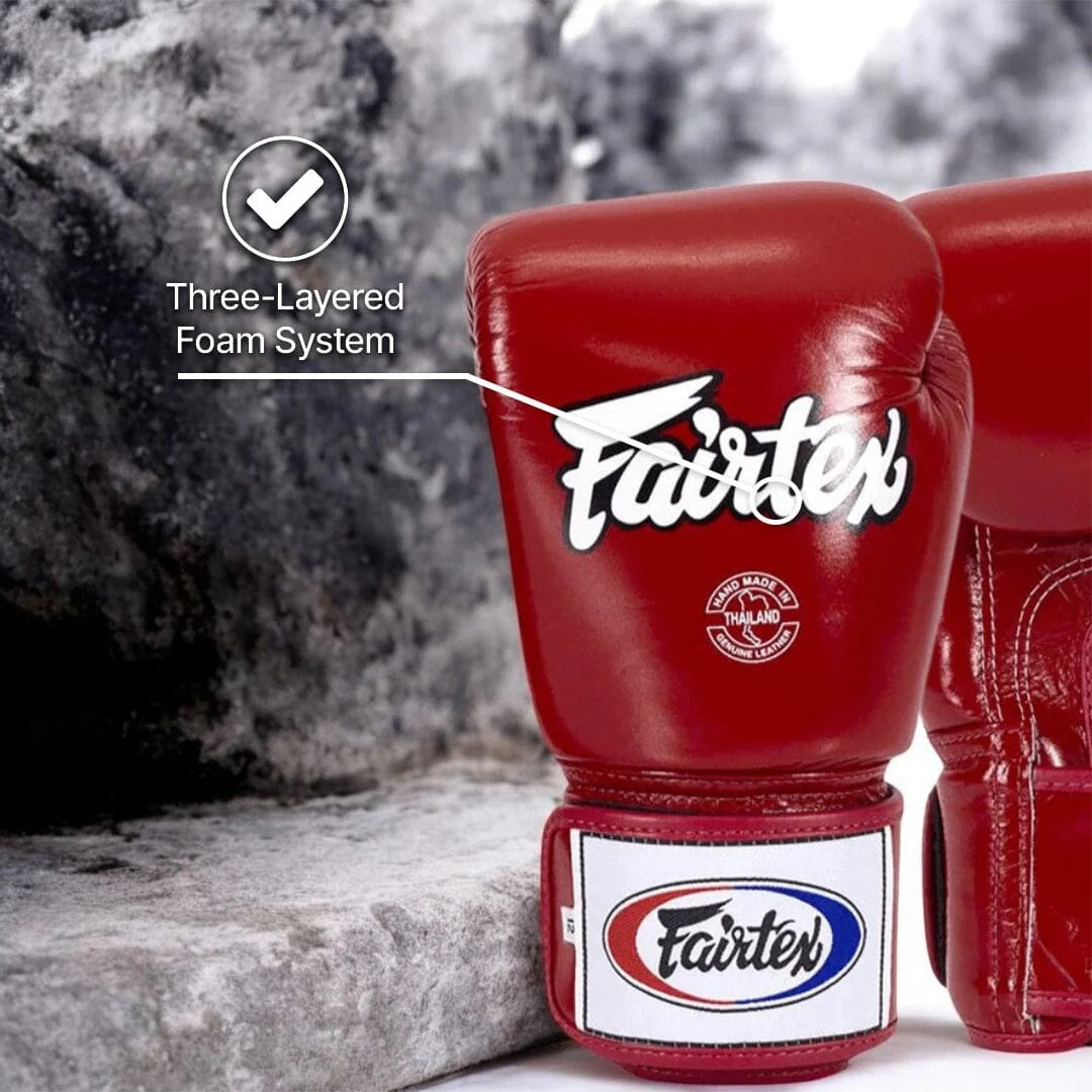 Fairtex BGV1T - Universal Tight Fit MUAY THAI / BOXING GLOVES (Red) Premium Leather