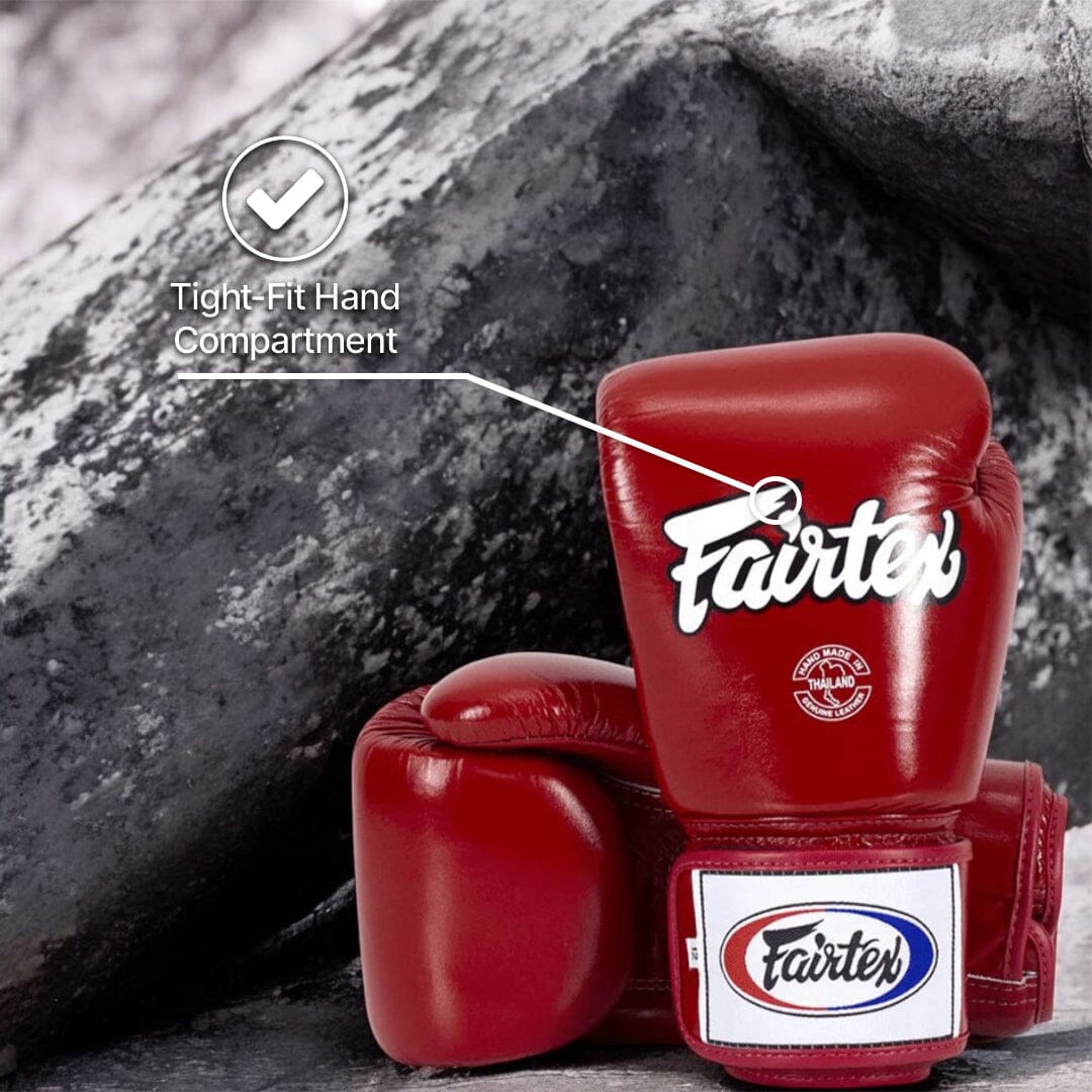 Fairtex BGV1T - Universal Tight Fit MUAY THAI / BOXING GLOVES (Red) Premium Leather