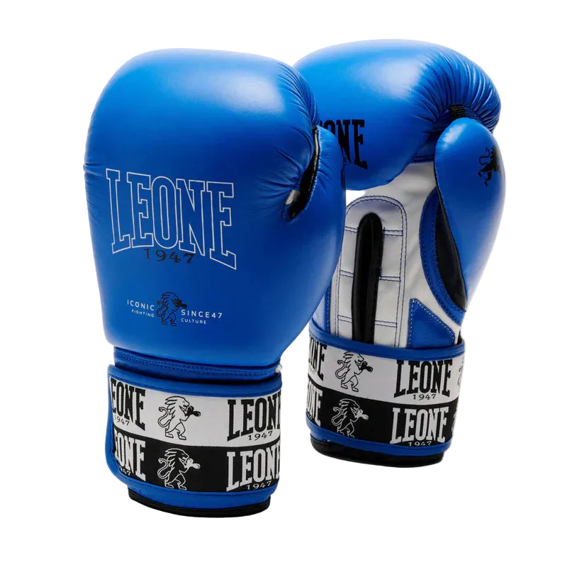 LEONE Gloves - BUFALO LEATHER Muay Thai / Kick Boxing Gloves "ICONIC" (Blue) - GN208W