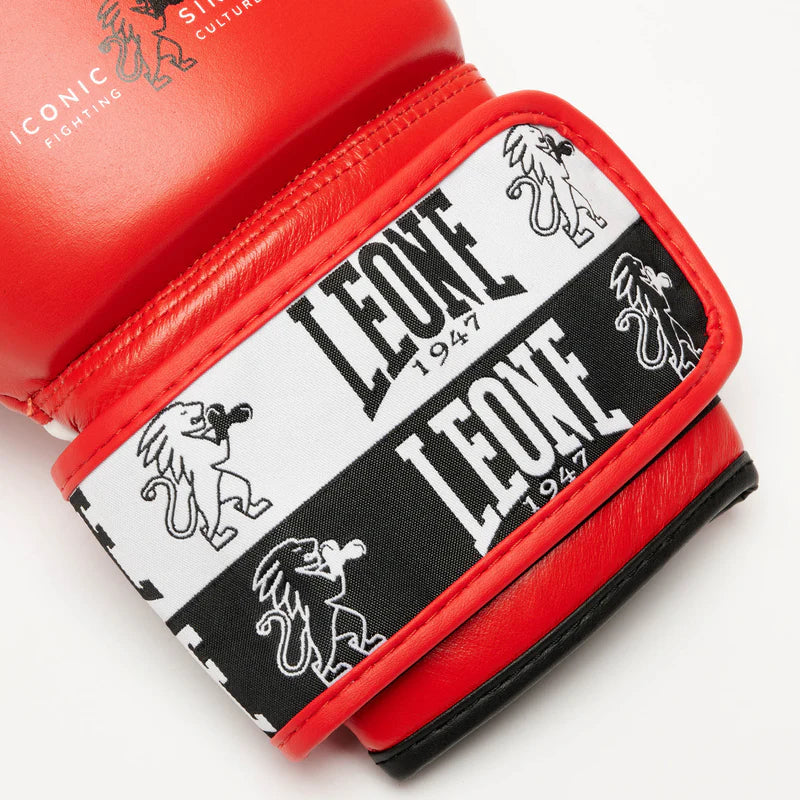 LEONE Gloves - BUFALO LEATHER Muay Thai / Kick Boxing Gloves "ICONIC" (Red) - GN208W