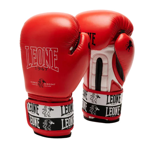 LEONE Gloves - BUFALO LEATHER Muay Thai / Kick Boxing Gloves "ICONIC" (Red) - GN208