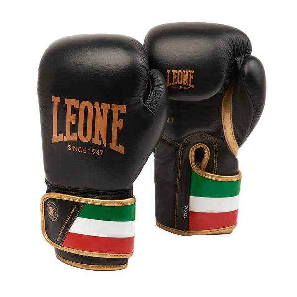 LEONE Gloves - GENUINE LEATHER Muay Thai / Boxing Gloves "ITALY '47" (Black-Gold) - GN039
