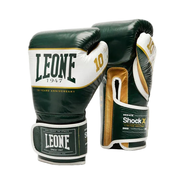 LEONE Gloves - LEATHER Muay Thai / Boxing Gloves "SHOCK X - Green" - GN047X
