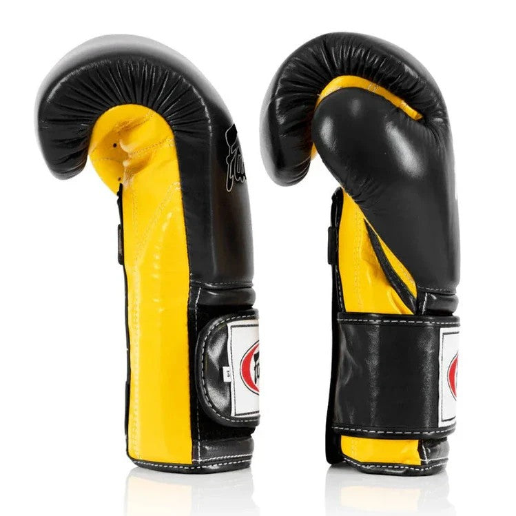 Fairtex BGV9 - Heavy Hitter's "Mexican Style" Gloves (Black / Yellow) Genuine Leather
