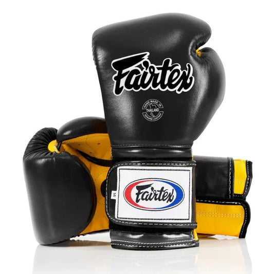 Fairtex BGV9 - Heavy Hitter's "Mexican Style" Gloves (Black / Yellow) Genuine Leather