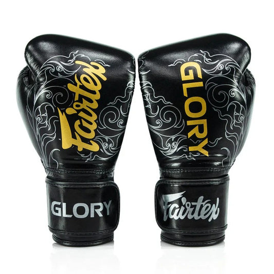 Fairtex BGVG3 - BOXING GLOVES "X GLORY KICKBOXING Valco Black Silver" Genuine Leather