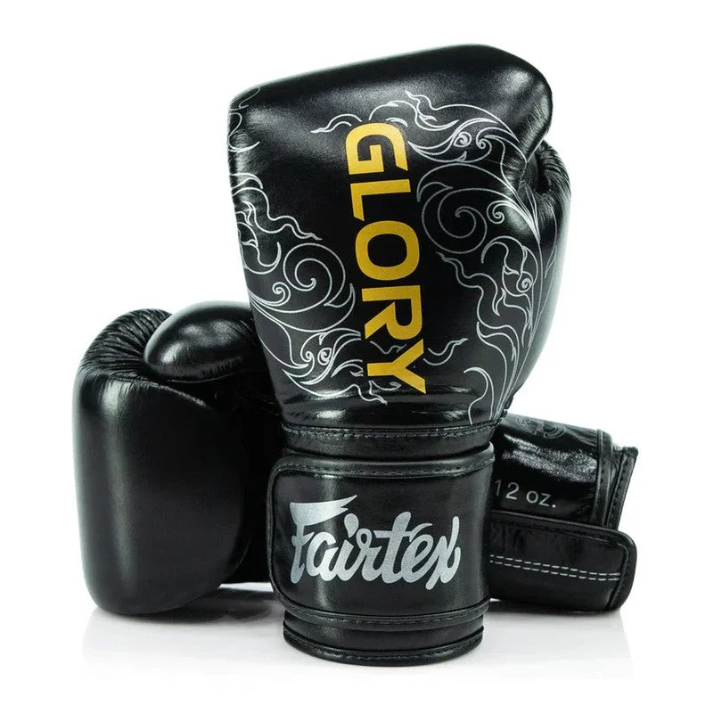 Fairtex BGVG3 - BOXING GLOVES "X GLORY KICKBOXING Valco Black Silver" Genuine Leather