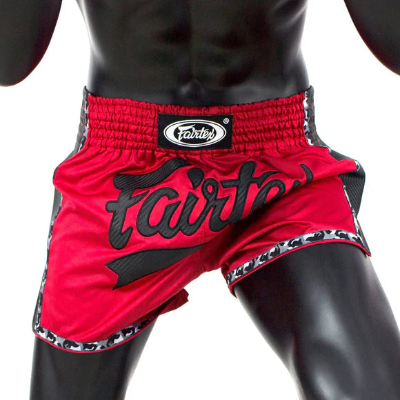 Fairtex MUAY THAI SHORTS (Red w/ Black stripe) - BS1703