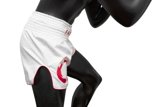Fairtex MUAY THAI / BOXING SHORTS "ENSO" (White) - BS1918