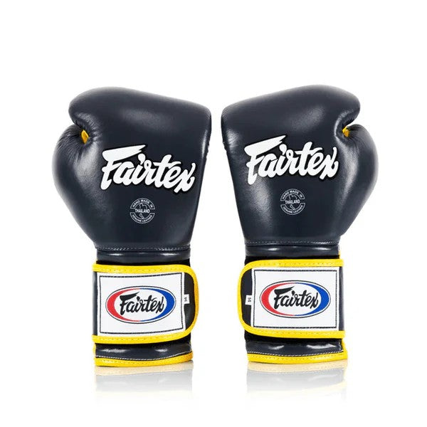 Fairtex BGV9 - Heavy Hitter's "Mexican Style" Gloves (Blue / Yellow) Genuine Leather