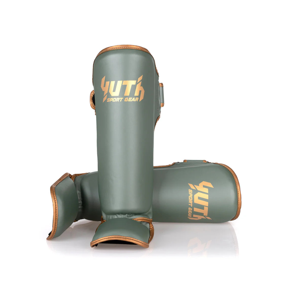 YUTH - Gold Line Shin Guards - (Army Green/Gold)