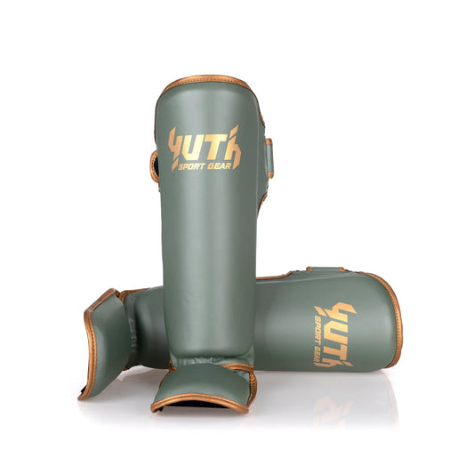 YUTH - Gold Line Shin Guards - (Army Green/Gold)
