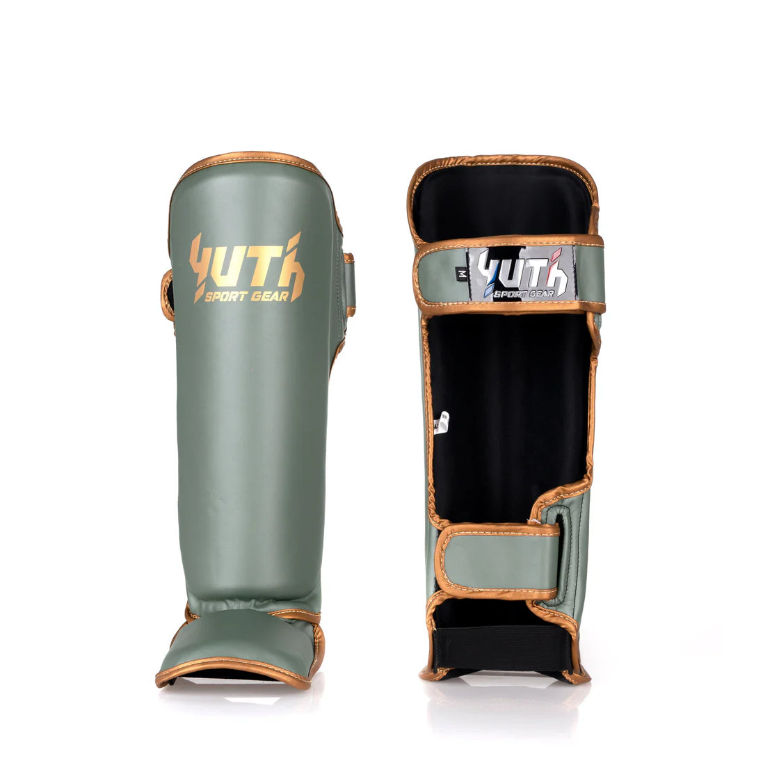 YUTH - Gold Line Shin Guards - (Army Green/Gold)